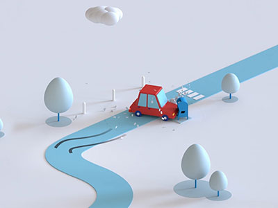 cartoon image of vehicle collided with mailbox