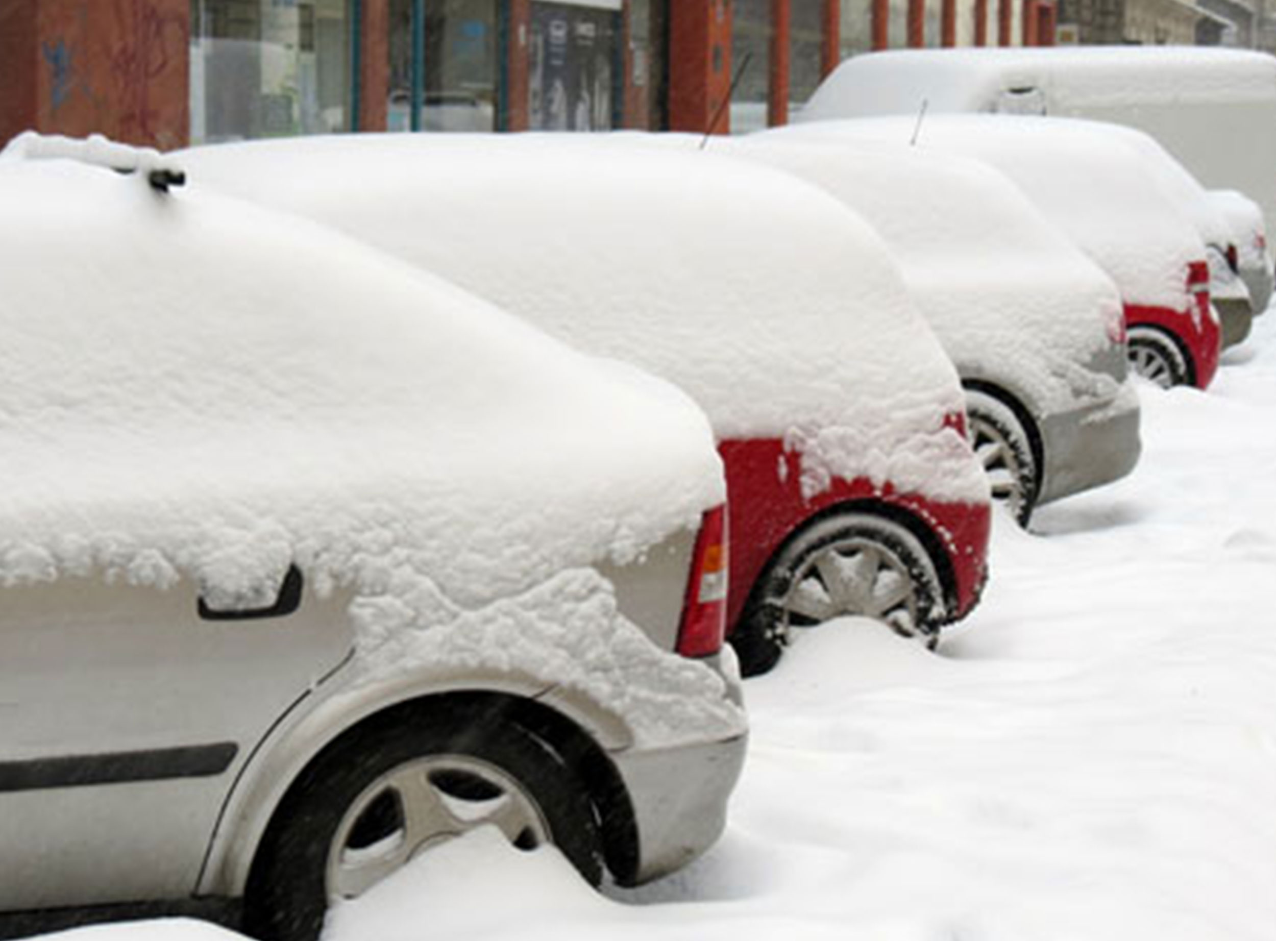 image of vehicles in a row covered by snow