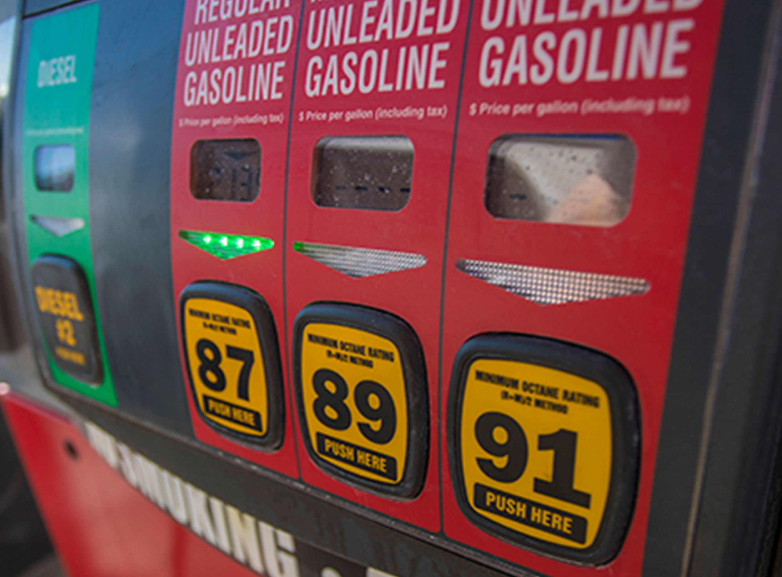 image of different gasoline types at gas pump