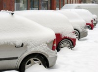 image of vehicles in a row covered by snow