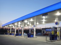 image of gas station at sunset